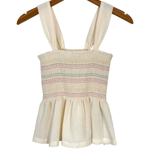 Madewell Texture & Thread Rainbow Smocked Peplum Tank Top in Pearl Ivory Size XS - Picture 2 of 12